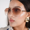 Sora Oversized Aviator Sunglasses – Sleek Golden Frame with Warm Tint