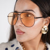 Sora Oversized Aviator Sunglasses – Sleek Golden Frame with Warm Tint