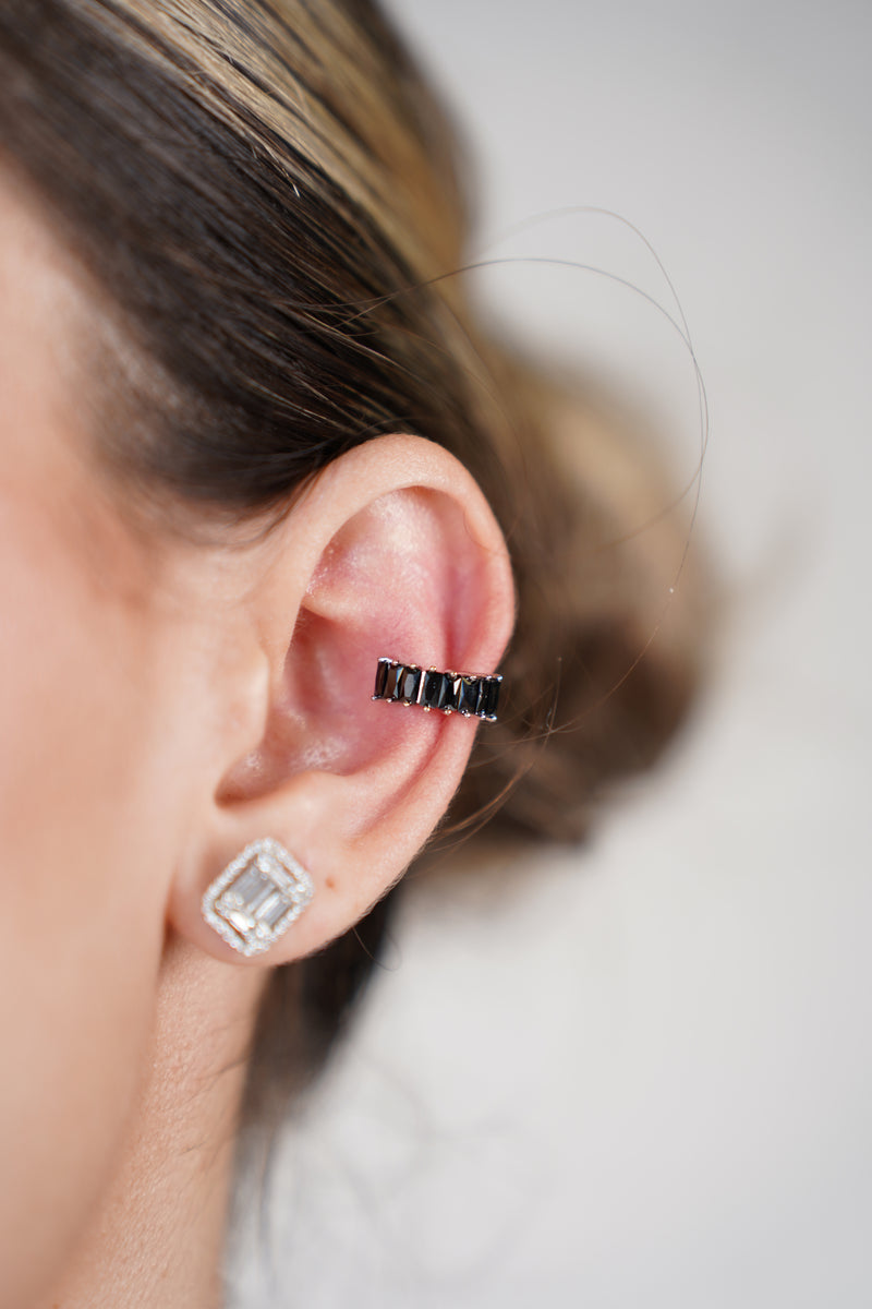 Sionel Diamond Stud Ear Cuff – Black Stone Accent