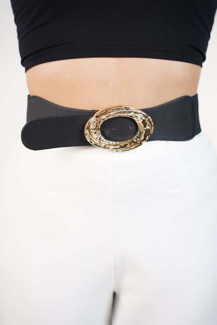 Vireaux Belt – Hammered Oval Buckle Statement Waist Belt
