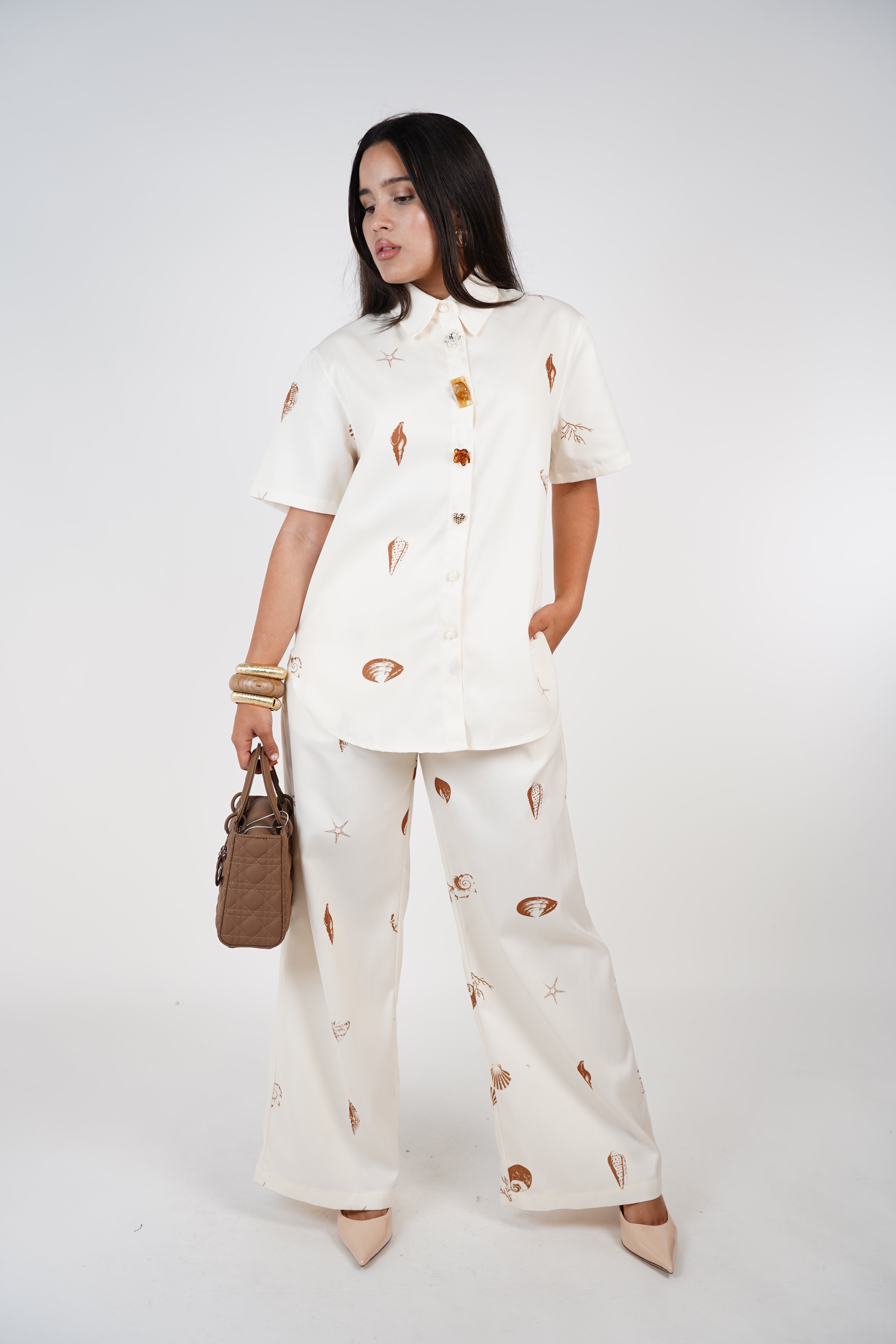 Mirevi Shells Pants Set – Coastal-Inspired Satin Look