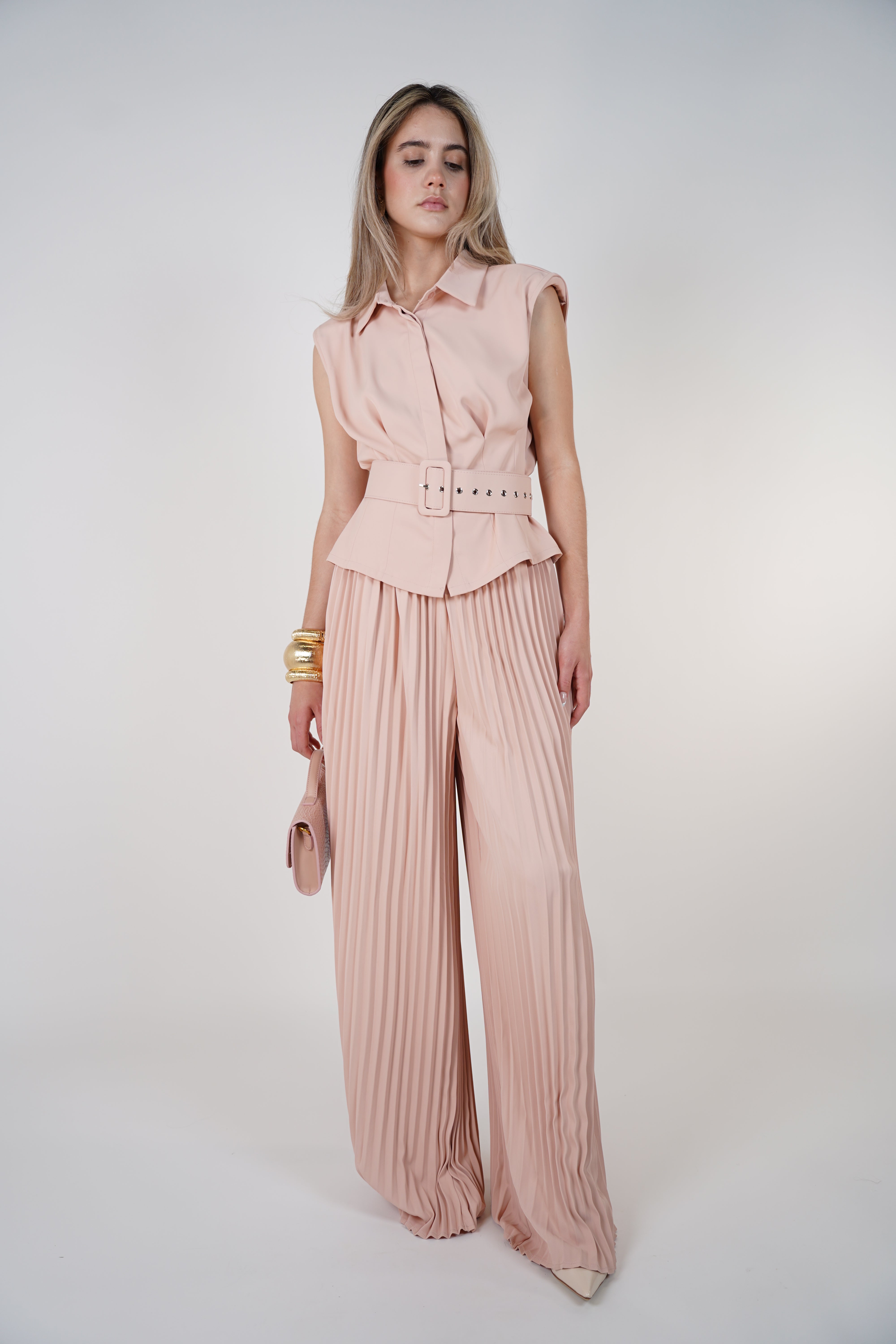 Elixir Pants Set – Pleated Elegance in a Soft Blush Hue