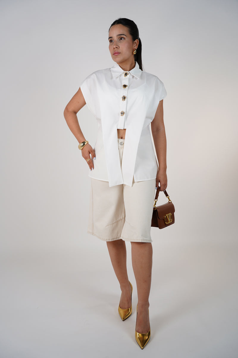 Risa Button Down – Modern Cut with Statement Gem Buttons