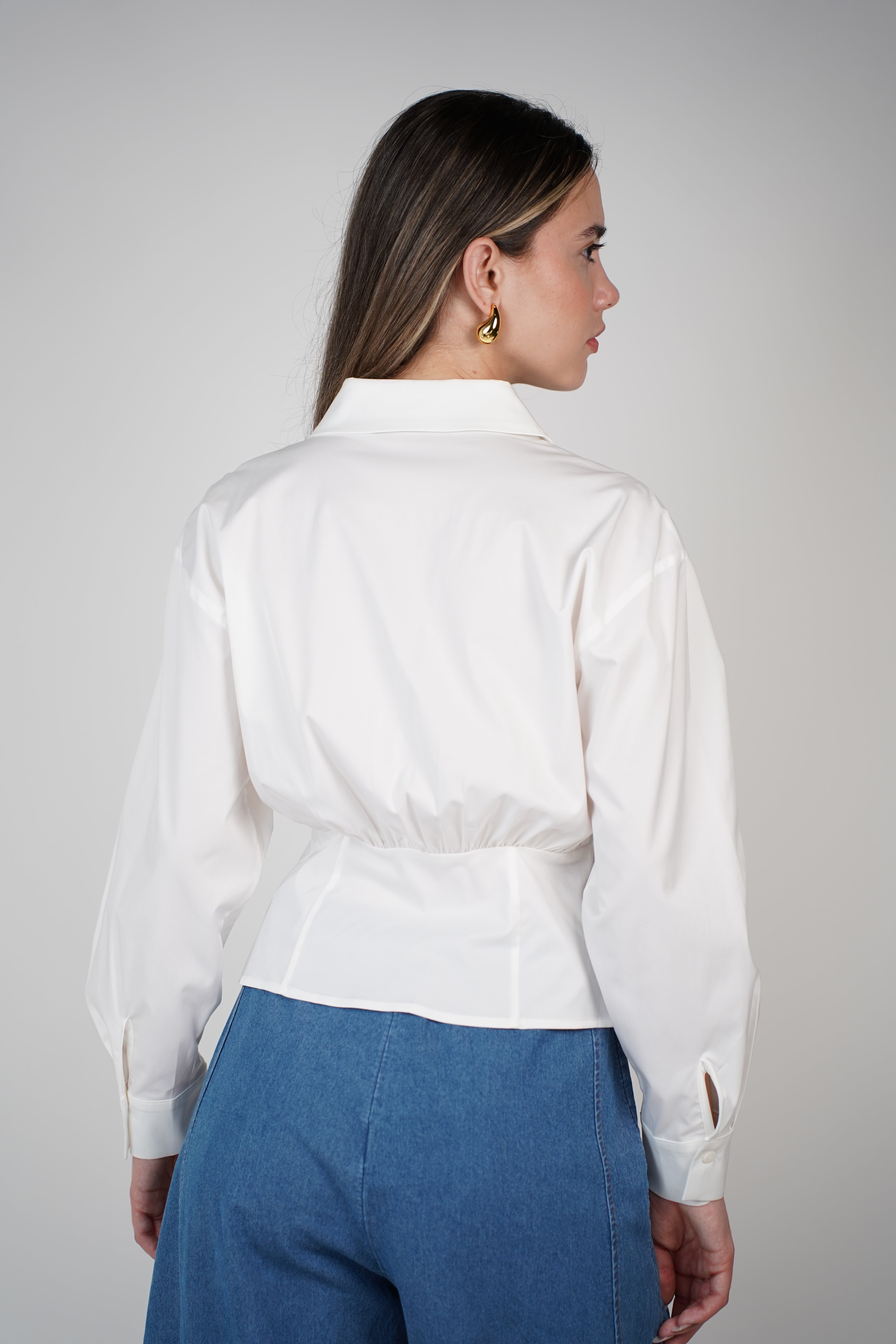 Zaria Button Down – Tailored Long Sleeve Shirt with Waist Detail