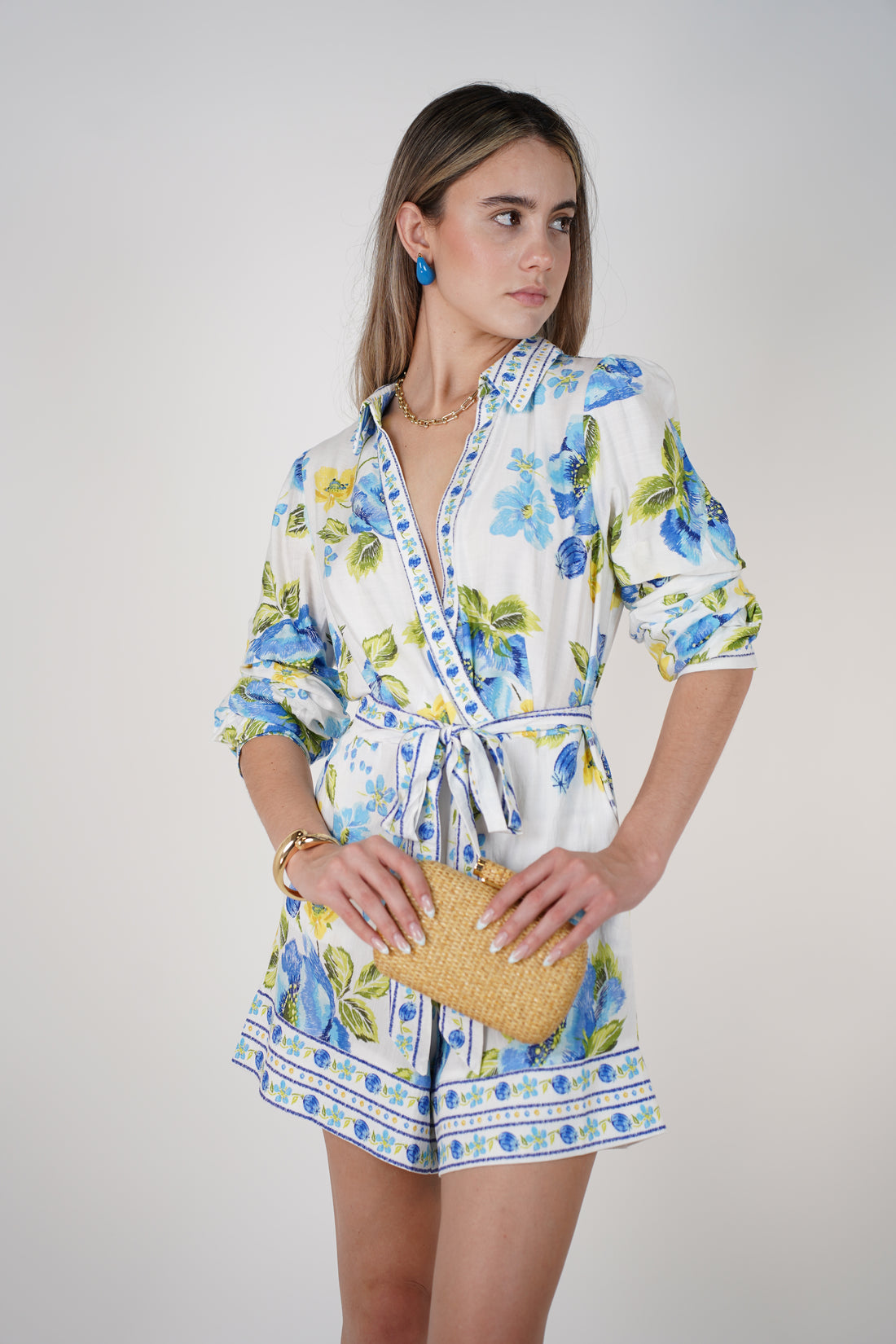 Kavira Stamped Romper – Floral Print with Belted Waist