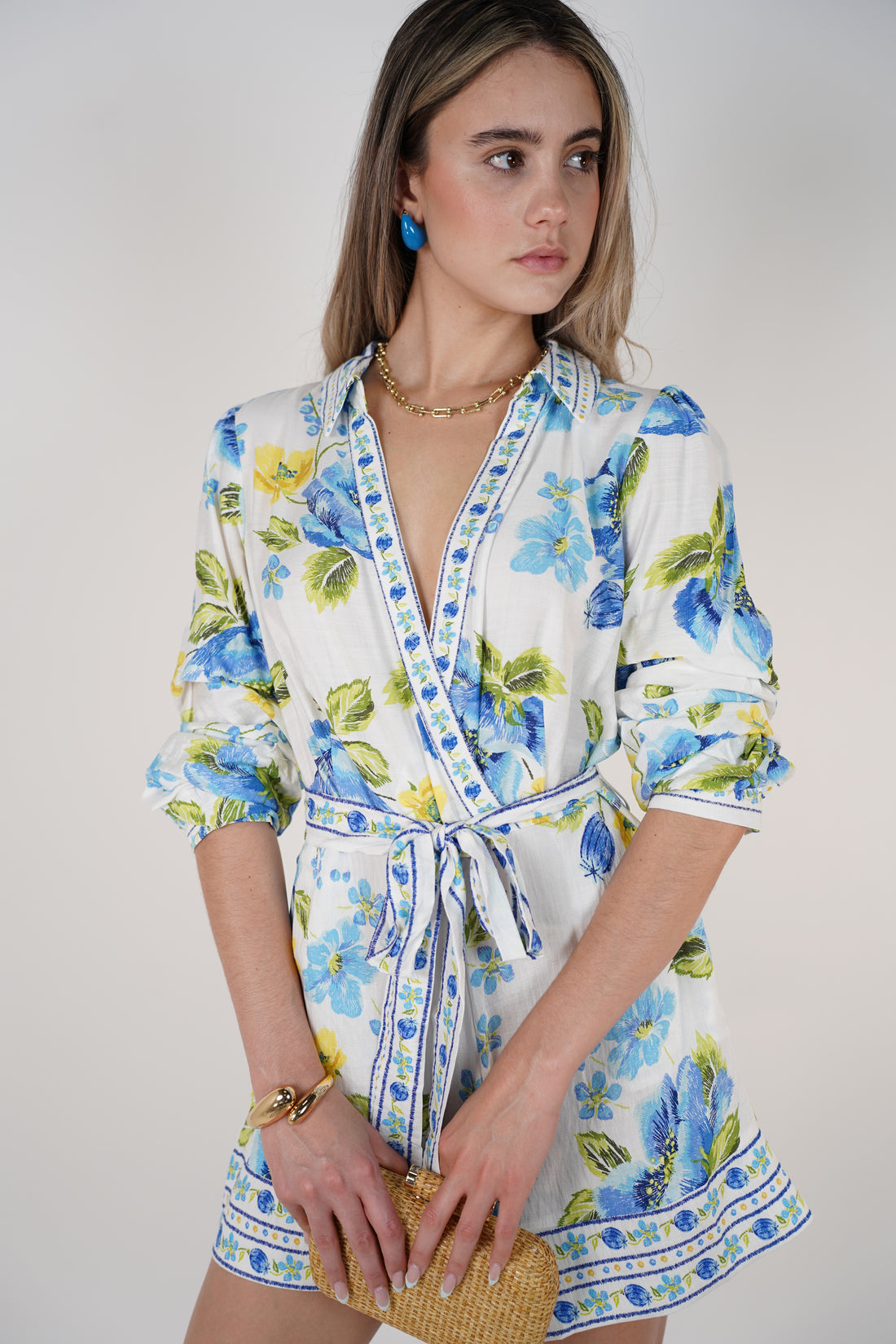 Kavira Stamped Romper – Floral Print with Belted Waist