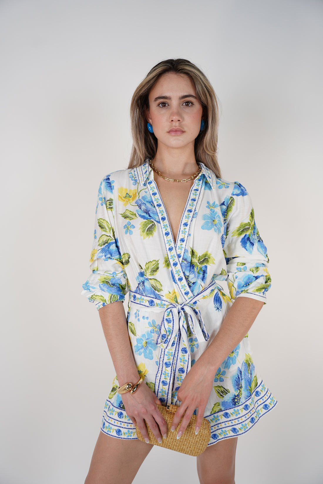 Kavira Stamped Romper – Floral Print with Belted Waist