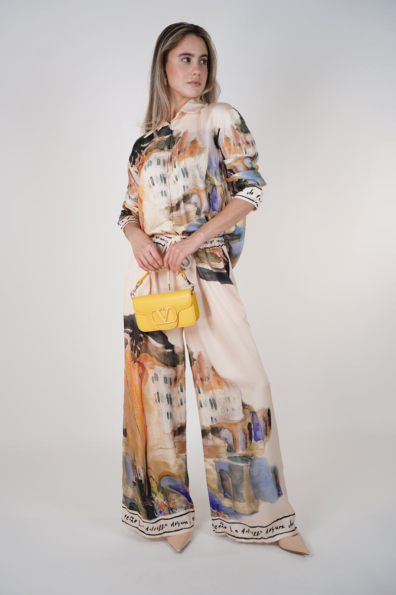 Auriel Santorini Pants Set – Watercolor Elegance in Motion