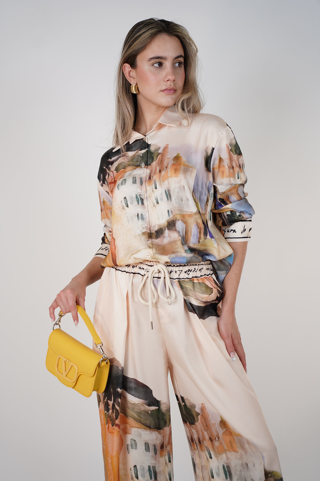 Auriel Santorini Pants Set – Watercolor Elegance in Motion