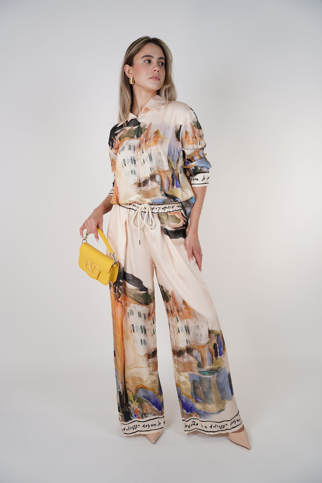 Auriel Santorini Pants Set – Watercolor Elegance in Motion