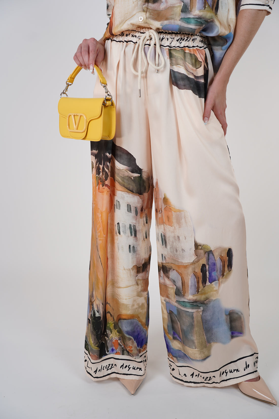 Auriel Santorini Pants Set – Watercolor Elegance in Motion