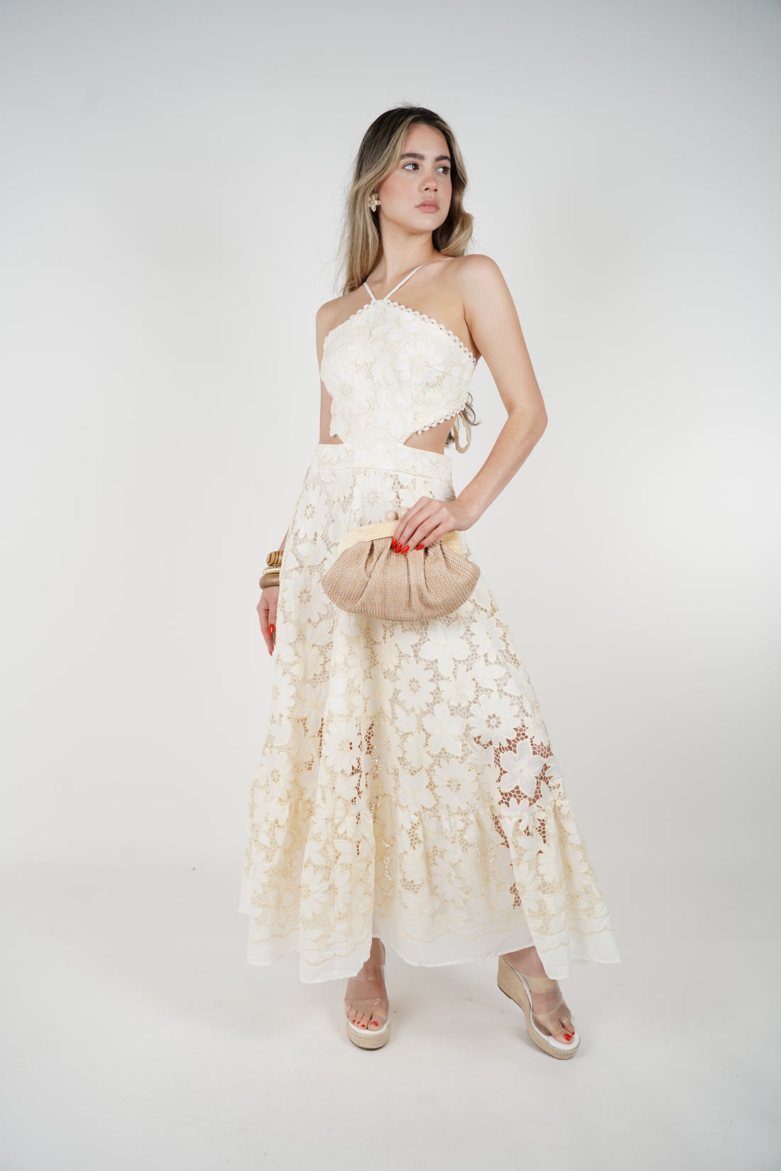Noreya Maxi Dress – Ivory Floral Lace Cutout Dress