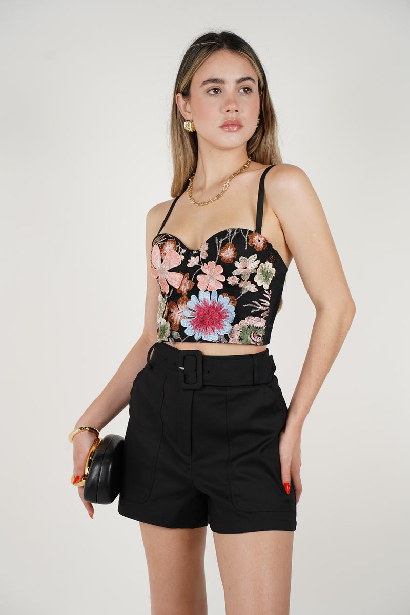 Sarela Flower Corset Top – Bold Floral Embroidery for a Statement Look