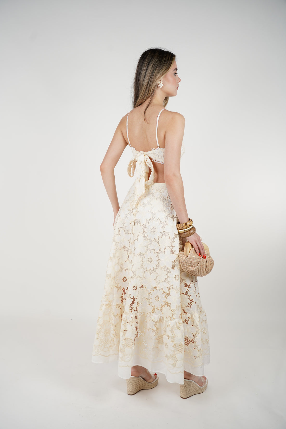 Noreya Maxi Dress – Ivory Floral Lace Cutout Dress