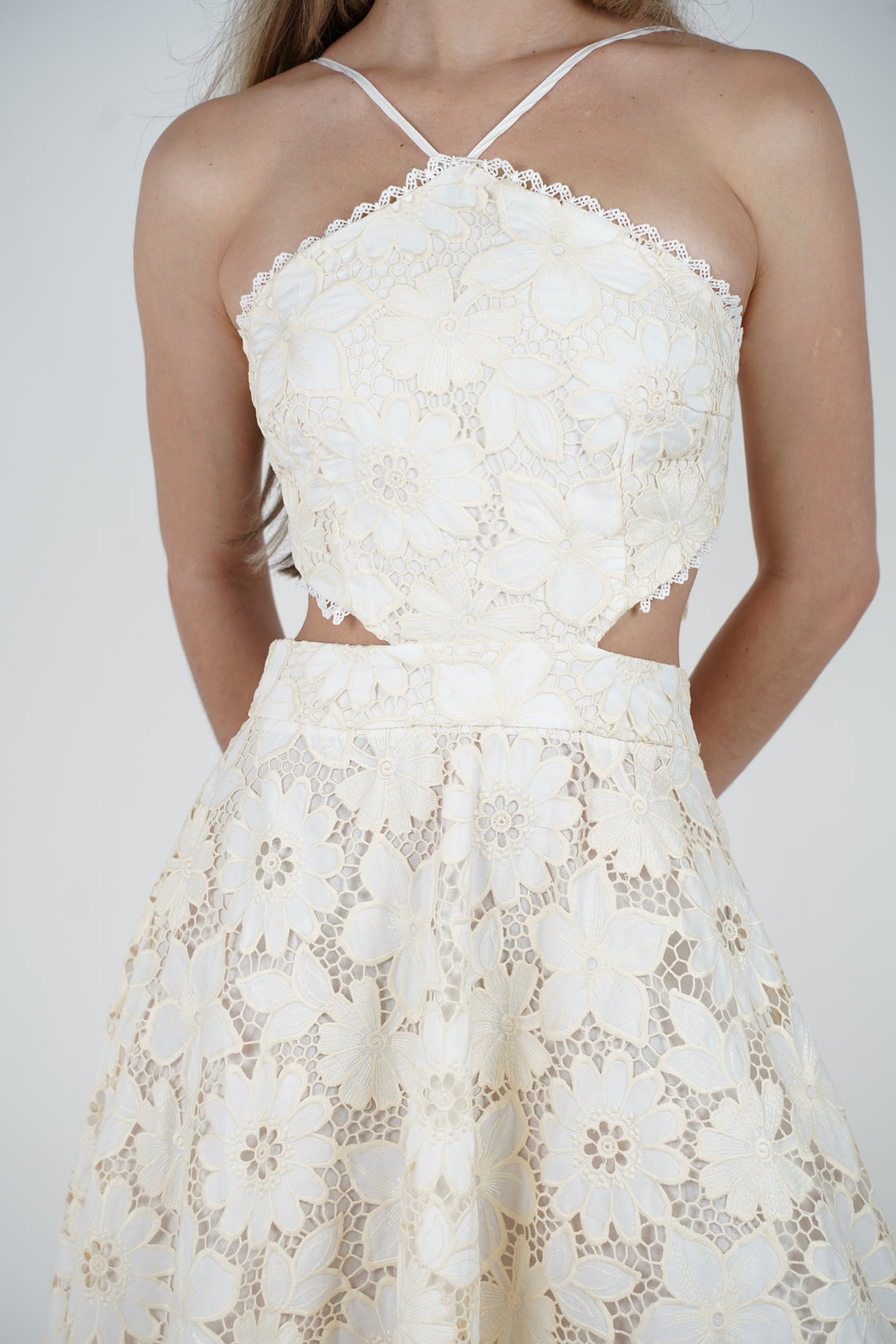 Noreya Maxi Dress – Ivory Floral Lace Cutout Dress