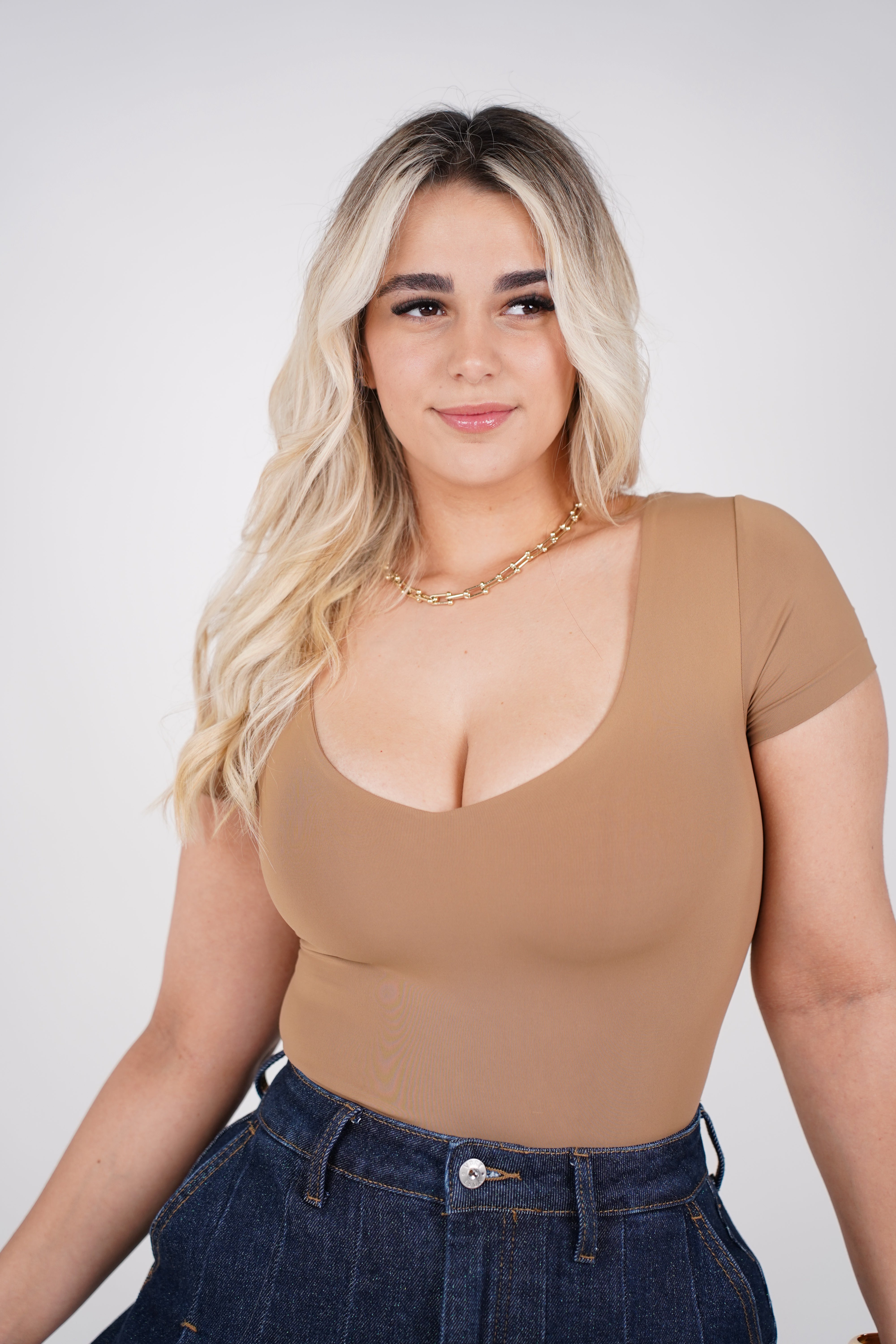 Ravie Basic V-Neck Bodysuit – Sleek, Stretchy & Flattering