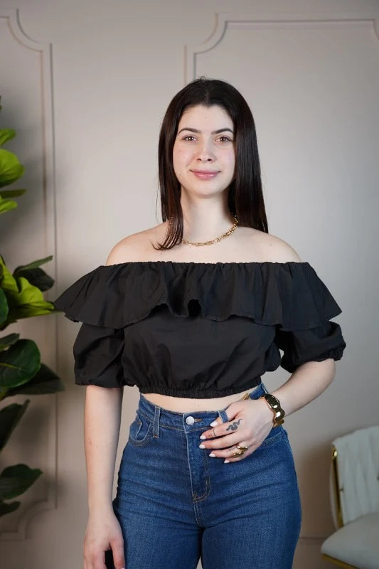 Reva Ruffle Top – Flirty Off-Shoulder Charm in Multiple Colors