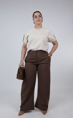 Hanyel Trousers – Classic Wide-Leg Tailored Pant in Neutral Beige