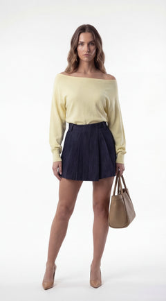 Selyn Denim Pleated Skorts
