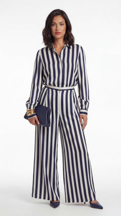 Conjunto de pantalones de satén a rayas Saivz