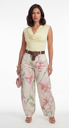 Pantalón Marae Floral de Barril con Cinturón