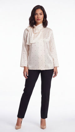 Irova Polka Dot Tie Neck Blouse