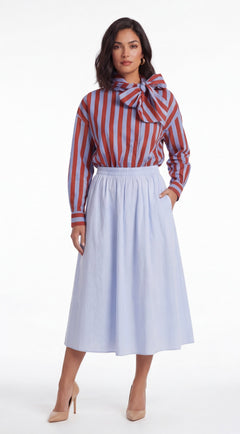 Lureva Stripe Tie Neck Blouse